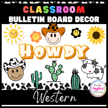 Preview of Cow Print Western Bulletin Board Decor Kit - Howdy Welcome Sign Letters