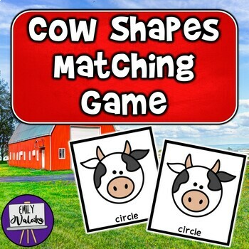 Preview of Cow Shapes Matching Game - Preschool Kindergarten Farm Animal Math Center