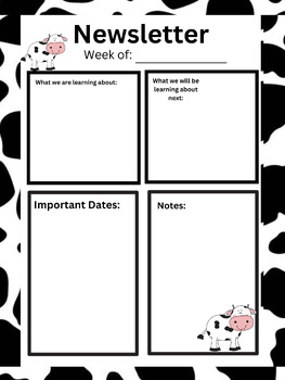 Preview of Cow Theme Newsletter