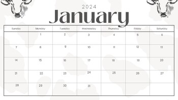 Preview of Cow Theme PDF 2024 Calendar