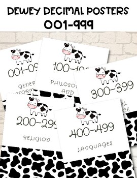 Preview of Cow Themed Dewey Decimal System Posters, Library Signs