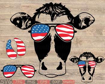 Download Cow Usa Flag Glasses Silhouette Svg Cows Farm Cowboy Western 4th July 865s