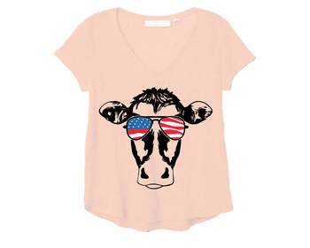 Download Cow Usa Flag Glasses Silhouette Svg Cows Farm Cowboy Western 4th July 865s