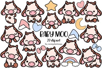 Preview of Cow clipart, Cute Cow Clipart, Animal clipart, Baby Cow, Moo Clipart