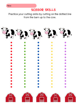 Preview of Cow themed scissors skill worksheet