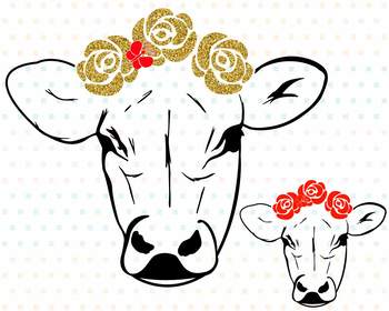 Download Cow With Flowers Silhouette Svg Glitter Heifer Outline Farm Girl Bandanna 74sv