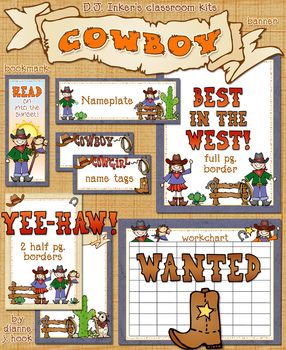 Preview of Cowboy Classroom Theme Kit - Borders, Printables and Old West Clip Art
