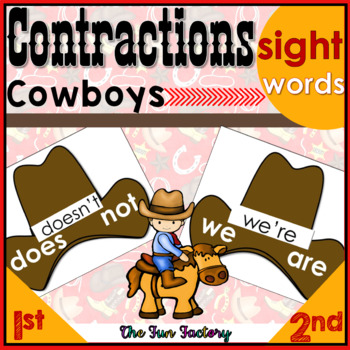 Preview of Cowboy Contractions Center Activity and Worksheets - Editable Contraction Games