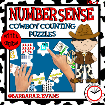 Preview of NUMBER SENSE PUZZLES Cowboy Counting Puzzles Numbers to 20 Subitizing Activity