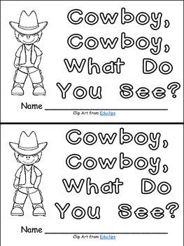 Preview of Cowboy, Cowboy, What Do You See Emergent Reader for Preschool or Kindergarten