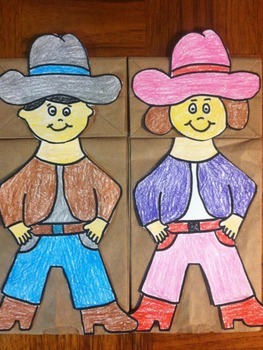 Cowboy Cowgirl Paper Bag Puppet by Puppet Korner N More | TpT