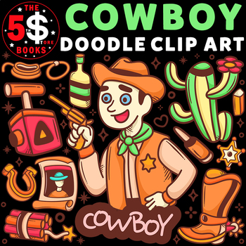 Cowboy Doodle Hand-Drawn Clipart - 21 Items by The Store Books