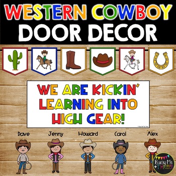 Preview of Cowboy Door Display | Bulletin Board Décor Set | EDITABLE Names | Western Rodeo
