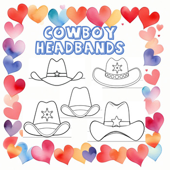Preview of Cowboy Headbands - Hat Paper Crown Printable Wild West Crafts - 5 Sets Bundle-4K