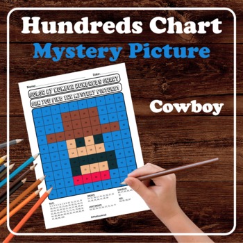 Preview of Cowboy Hundreds Chart Mystery Picture No Prep Place Value Color by Number