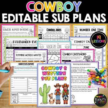 Preview of Cowboy and Rodeo Themed Math and ELAR Emergency Sub Plans | NO PREP Activities