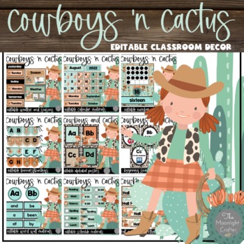 Preview of Cowboys and Cactus EDITABLE Western Classroom Decor | Cowboys and Cowgirls