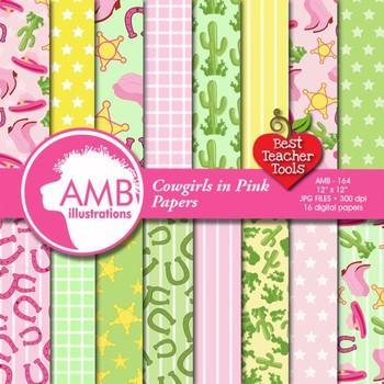 Preview of Cowgirl Digital Papers and Backgrounds, Cowboy Theme AMB-164