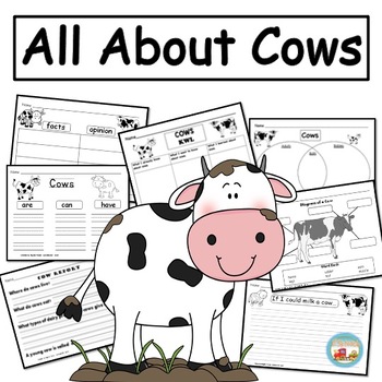 Preview of All About Cows, Writing Activities, Graphic Organizers, Diagrams, K, 1st, 2nd