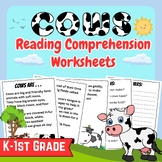 Cows Reading Comprehension Worksheets, Animals Reading Worksheets