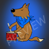 Coyote Playing Drums Digital Clipart/Image