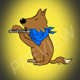 Coyote Playing Flute Digital Clipart/Image