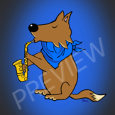 Coyote Playing Saxophone Digital Clipart/Image
