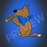 Coyote Playing Trumpet Digital Clipart/Image