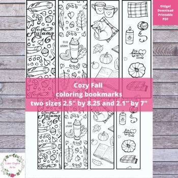 Preview of Cozy Autumn Fall Thanksgiving Coloring Bookmarks Relaxing Calming Craft Leaves