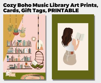 Preview of Cozy Boho Music Library ART Prints, CARDS, GIFT Tags, Music Teacher, Musician, A