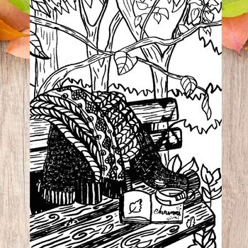 Preview of Cozy In The Park Coloring Book Page For Teens and Adults