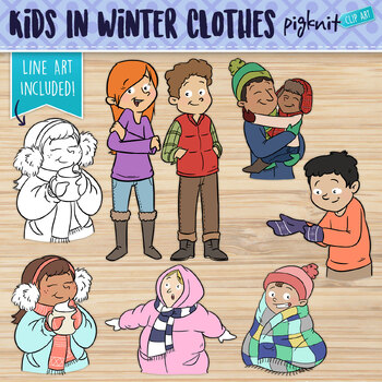 Girls winter clothing clipart set