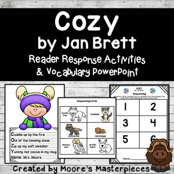 Preview of Cozy by Jan Brett Reader Response Activities & Vocabulary PowerPoint