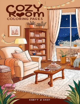 Preview of Cozy room interior coloring pages for teens and adults