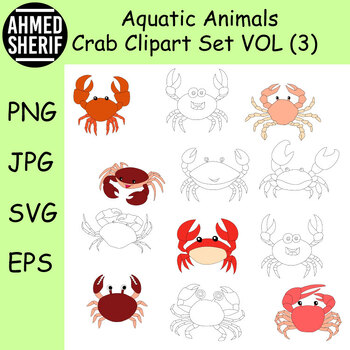 Preview of Crab Clipart Set. Outline & Colorful Crabs Sea Animals Sea Life | Commercial Use