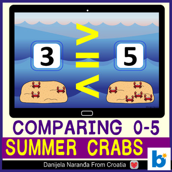 Preview of Crab Comparing Numbers up to 5 Summer MATH Boom™ Cards