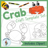 Crab Craft Template Set: Printable Black & White Outlines 