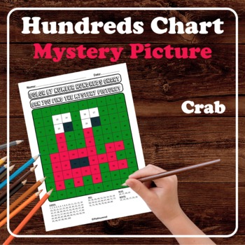 Preview of Crab Hundreds Chart Mystery Picture No Prep Place Value Color by Number Animal