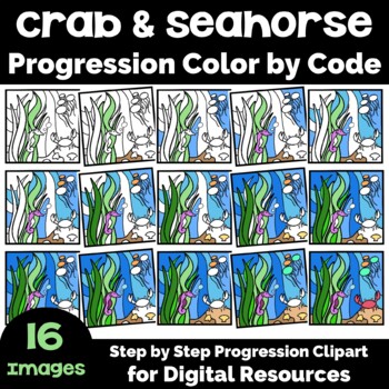 Preview of Crab and Seahorse Progression Color by Code Clipart