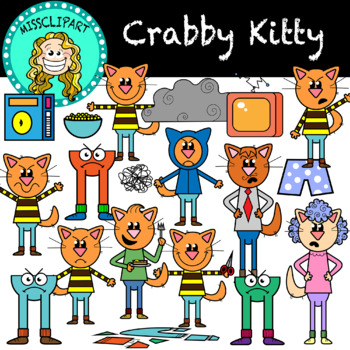 Preview of Crabby Kitty Clipart (Color and B&W){MissClipArt}