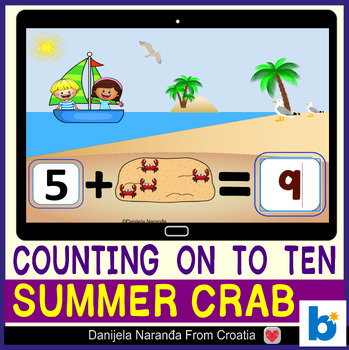 Preview of Crabs Counting On Addition To 10 Summer MATH End of Year Boom™ Cards