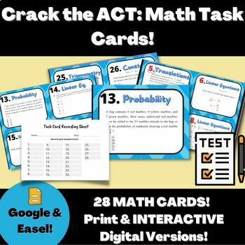Preview of Crack the ACT: Math Task Cards Review Game!