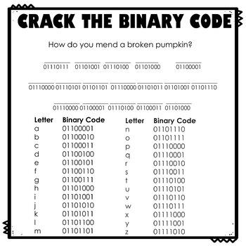 Crack the Binary Code Fall Worksheets by ThweattHearts | TpT