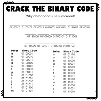 Crack the Binary Code Summer Worksheets by ThweattHearts | TpT