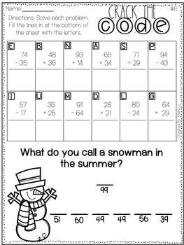 Crack the Code 2 Digit Addition and Subtraction l Winter Themed | TPT