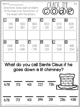 Crack the Code 3 Digit Addition and Subtraction-- Christmas Themed