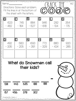 Crack the Code 3 Digit Addition and Subtraction-- Winter Themed | TpT