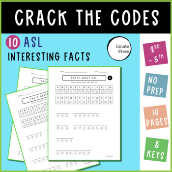 Preview of Crack the Code ASL Sign Language Facts Worksheets 3rd 4th 5th Grades