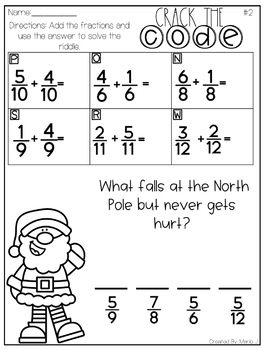 Crack the Code Adding & Subtracting Fractions l Christmas Themed