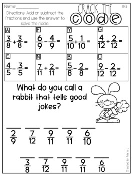 Crack the Code Adding & Subtracting Fractions l Easter Themed | TPT